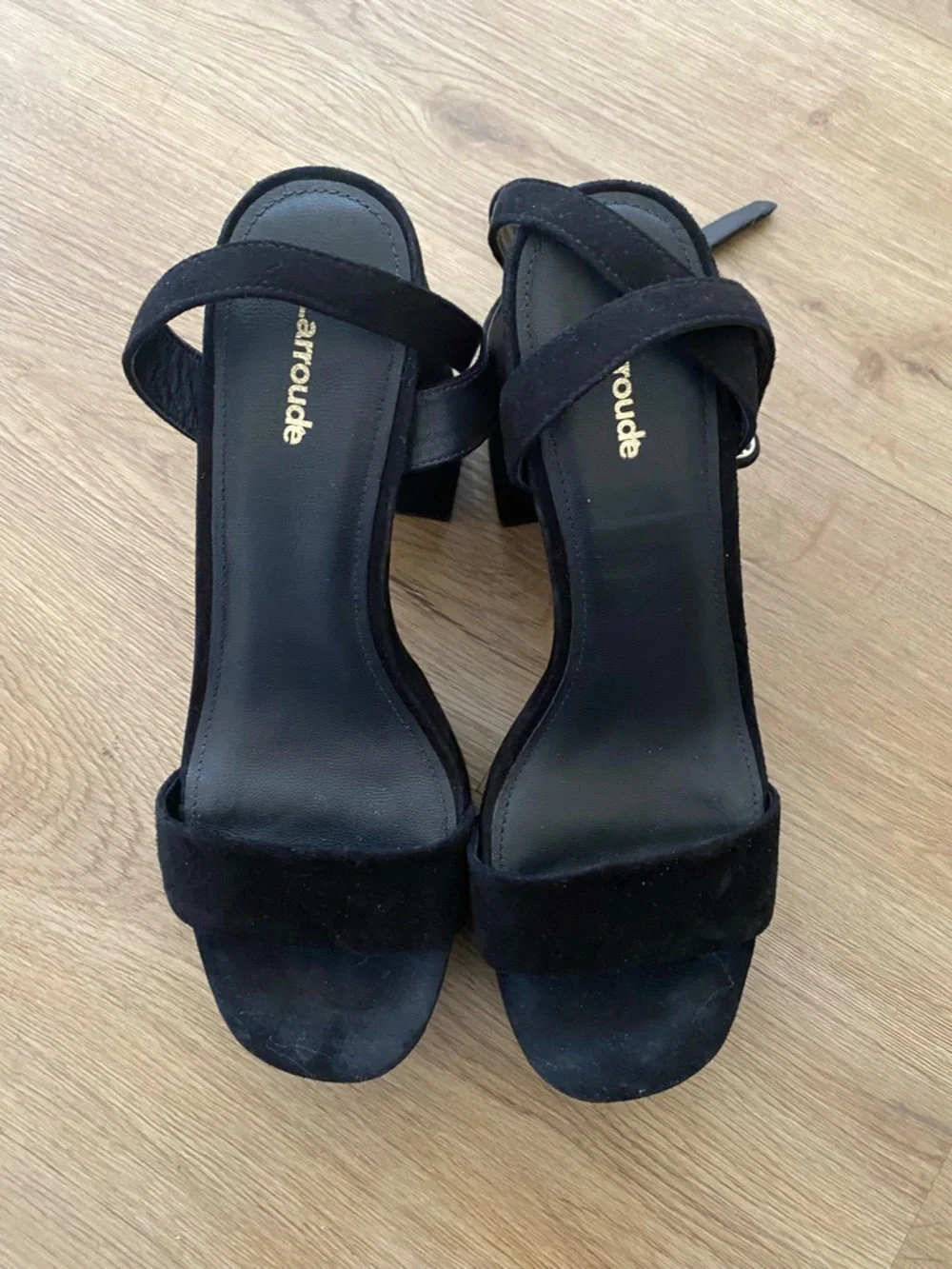 Larroude Dolly Sandal In Black Suede Platform Block Heel Ankle-Tie Sandals